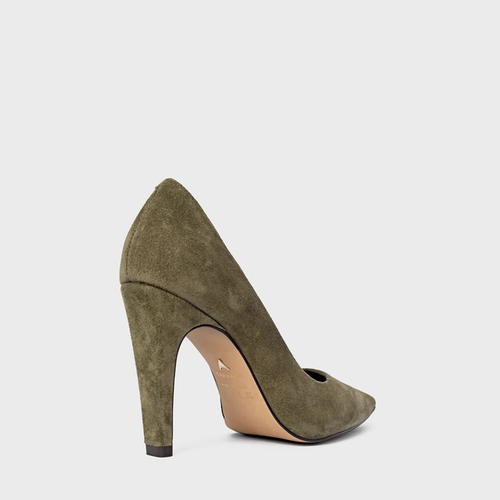 Scarpin Gio Salto Fino Couro Suede Verde Army Green