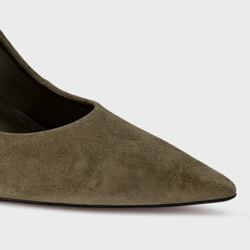 Scarpin Gio Salto Fino Couro Suede Verde Army Green