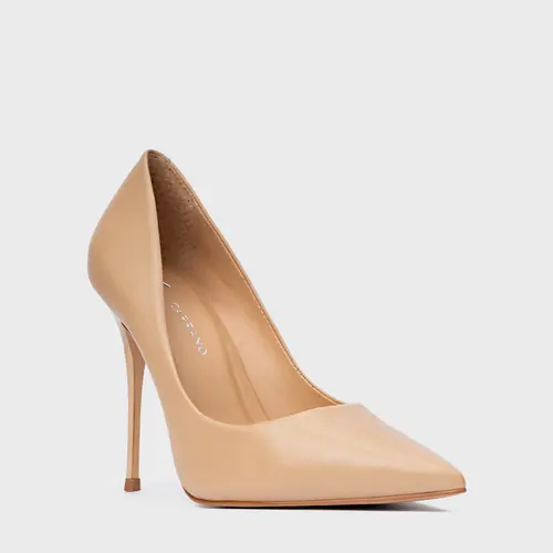 Scarpin Loretta Salto Fino Couro Bege Verano