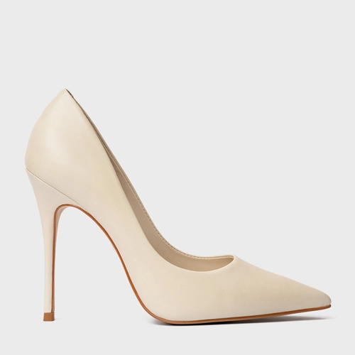 Scarpin Loretta Salto Fino Couro Off White Egg Shell