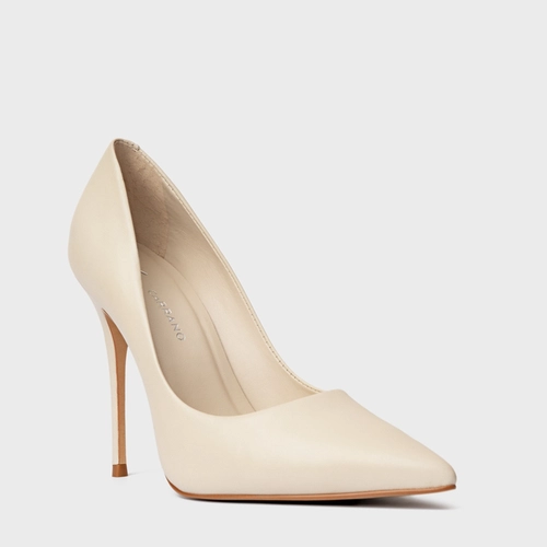 Scarpin Loretta Salto Fino Couro Off White Egg Shell