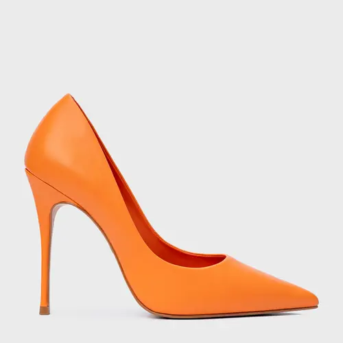 Scarpin Loretta Salto Fino Couro Laranja Caju