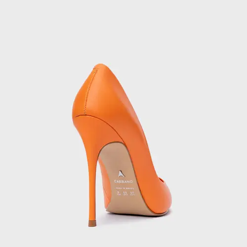 Scarpin Loretta Salto Fino Couro Laranja Caju