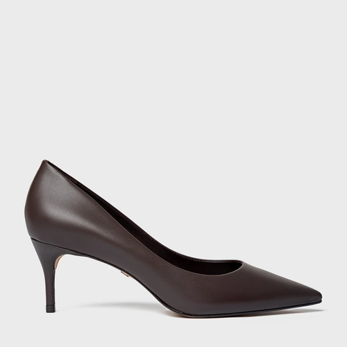 Scarpin Valentina Salto Fino Couro Marrom Dark Chocolate