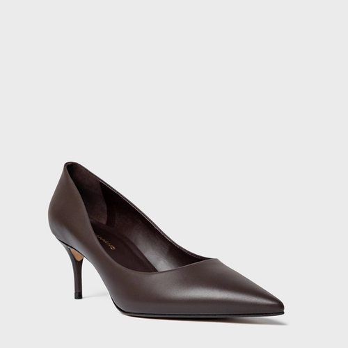 Scarpin Valentina Salto Fino Couro Marrom Dark Chocolate