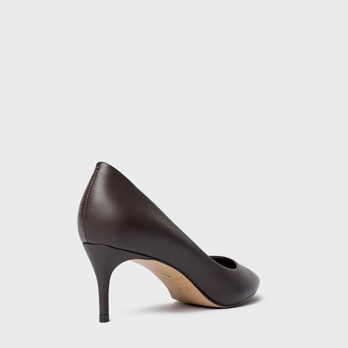 Scarpin Valentina Salto Fino Couro Marrom Dark Chocolate
