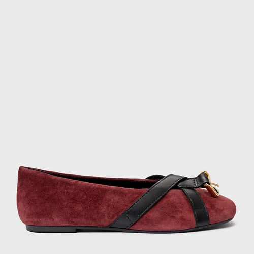 Sapatilha Detalhe Fivela Couro Suede Vinho Mahogany