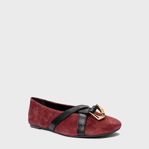 Sapatilha Detalhe Fivela Couro Suede Vinho Mahogany