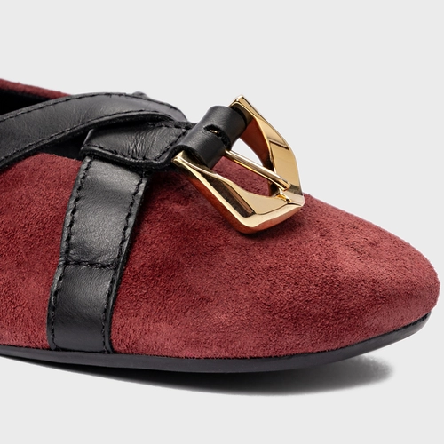 Sapatilha Detalhe Fivela Couro Suede Vinho Mahogany