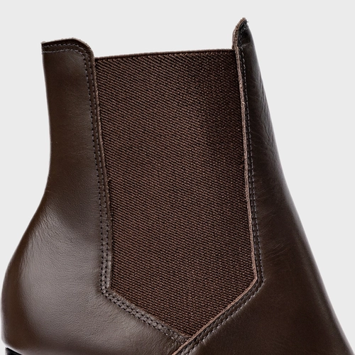 Bota Coturno Basic Salto Bloco Couro Marrom Dark Brown