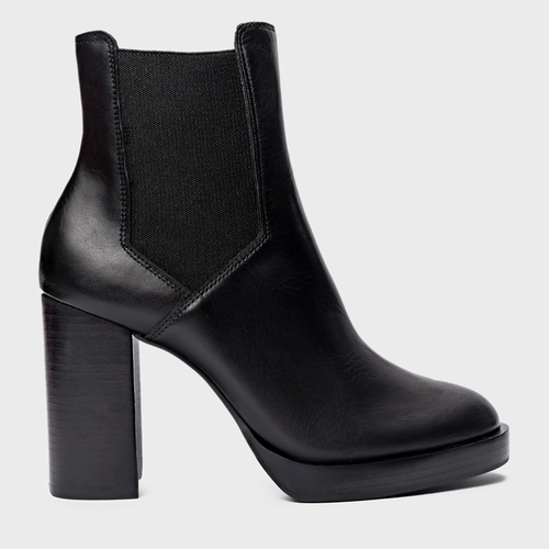 Bota Coturno Basic Salto Bloco Couro Preto