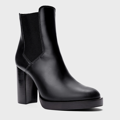 Bota Coturno Basic Salto Bloco Couro Preto