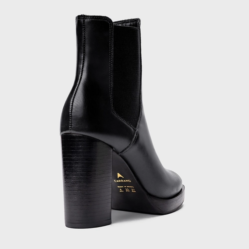 Bota Coturno Basic Salto Bloco Couro Preto