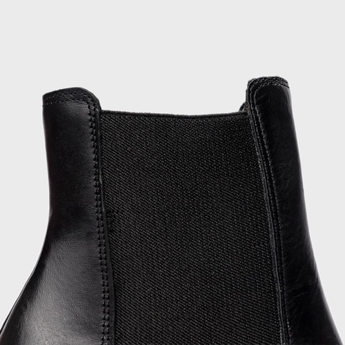 Bota Coturno Basic Salto Bloco Couro Preto