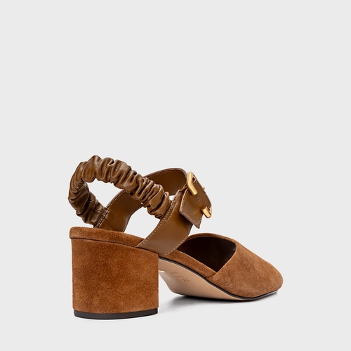 Sandália Ripple Salto Bloco Couro Suede Marrom Saddle