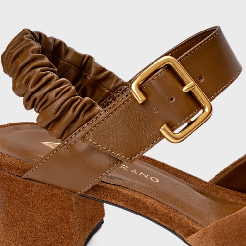 Sandália Ripple Salto Bloco Couro Suede Marrom Saddle