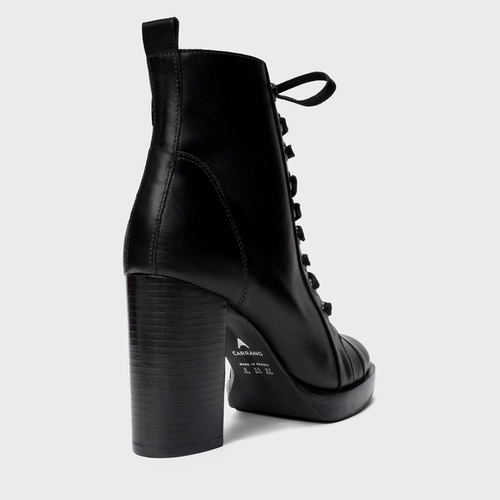 Bota Coturno Basic Amarração Salto Bloco Couro Preto