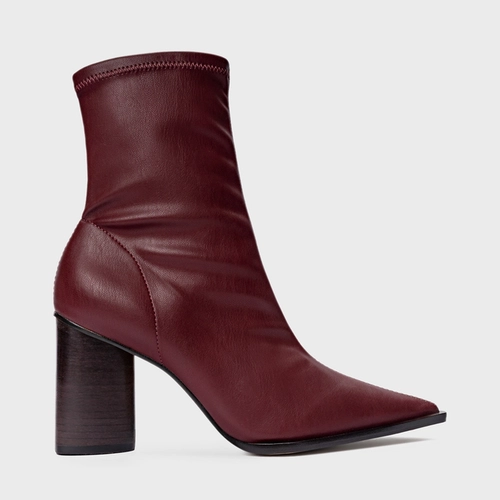 Bota Classic Stretch Salto Bloco Couro Vinho Mahogany