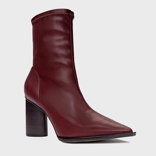 Bota Classic Stretch Salto Bloco Couro Vinho Mahogany