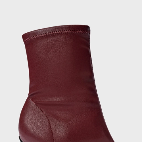 Bota Classic Stretch Salto Bloco Couro Vinho Mahogany
