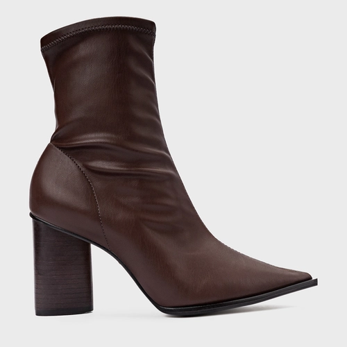 Bota Classic Stretch Salto Bloco Couro Marrom Dark Brown