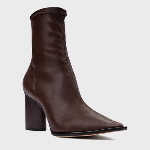 Bota Classic Stretch Salto Bloco Couro Marrom Dark Brown