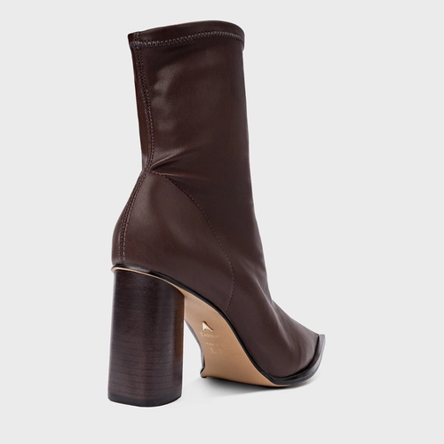 Bota Classic Stretch Salto Bloco Couro Marrom Dark Brown