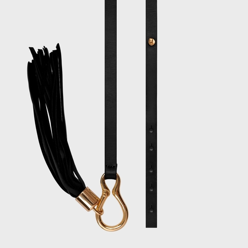 Cinto Fino Barbicacho Franjas Couro Preto