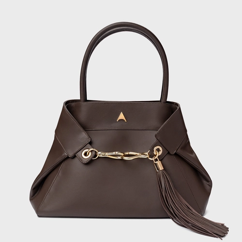 Bolsa Tote Estela Média Couro Marrom Dark Brown