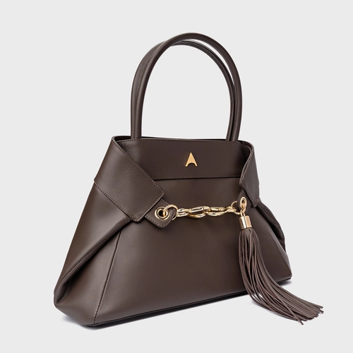Bolsa Tote Estela Média Couro Marrom Dark Brown