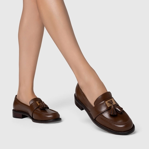 Loafer Barbicacho Couro Marrom Brownie