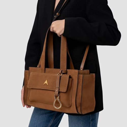 Bolsa Tote Aurora Média Couro Marrom Saddle
