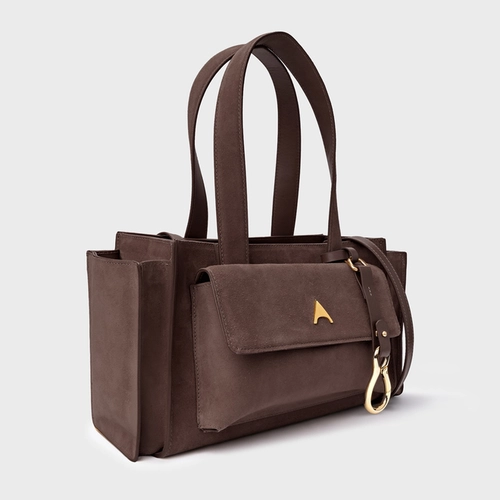 Bolsa Tote Aurora Média Couro Marrom Ganache