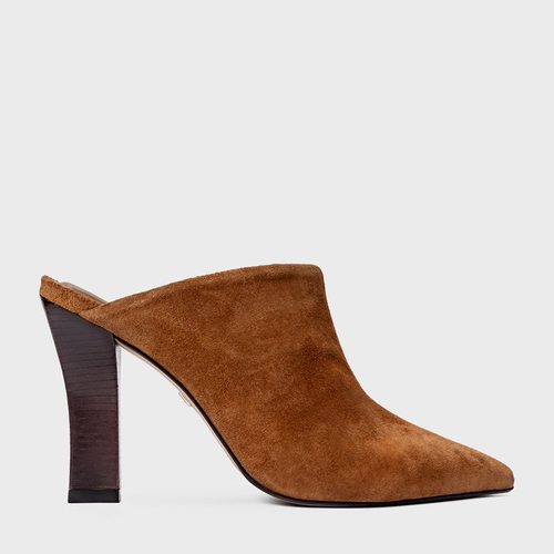 Mule Cover Salto Bloco Slim Couro Suede Marrom Saddle