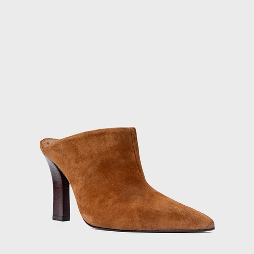 Mule Cover Salto Bloco Slim Couro Suede Marrom Saddle