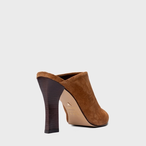 Mule Cover Salto Bloco Slim Couro Suede Marrom Saddle
