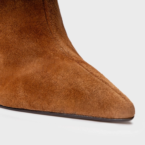 Mule Cover Salto Bloco Slim Couro Suede Marrom Saddle