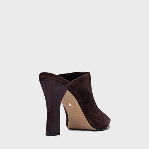 Mule Cover Salto Bloco Slim Couro Suede Marrom Ganache