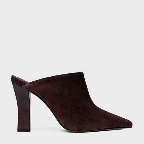 Mule Cover Salto Bloco Slim Couro Suede Marrom Ganache