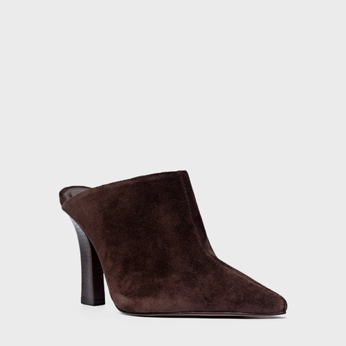 Mule Cover Salto Bloco Slim Couro Suede Marrom Ganache