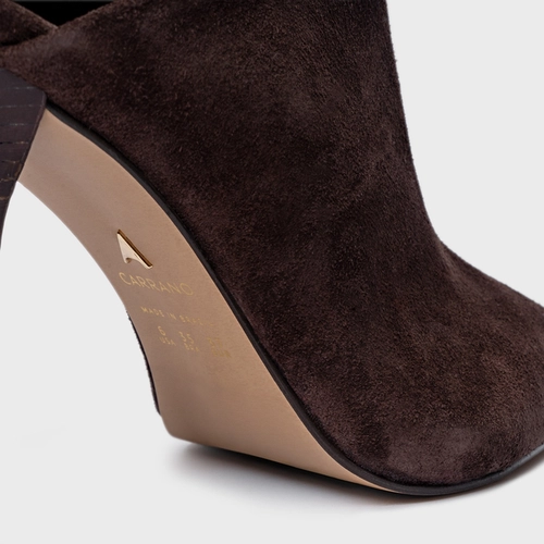 Mule Cover Salto Bloco Slim Couro Suede Marrom Ganache
