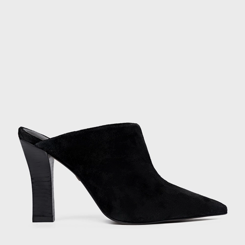 Mule Cover Salto Bloco Slim Couro Suede Preto