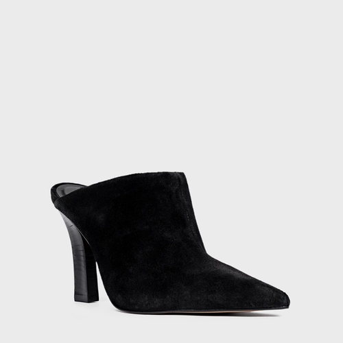 Mule Cover Salto Bloco Slim Couro Suede Preto