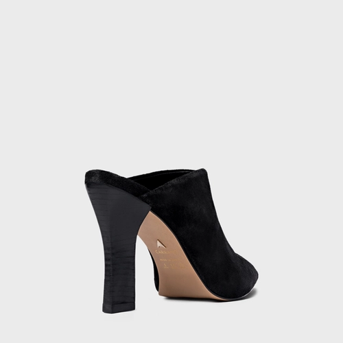 Mule Cover Salto Bloco Slim Couro Suede Preto