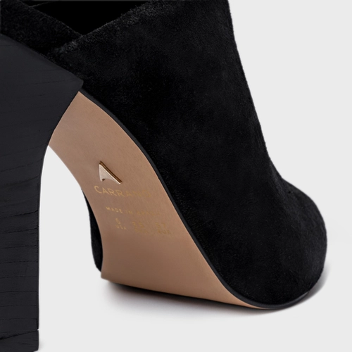 Mule Cover Salto Bloco Slim Couro Suede Preto