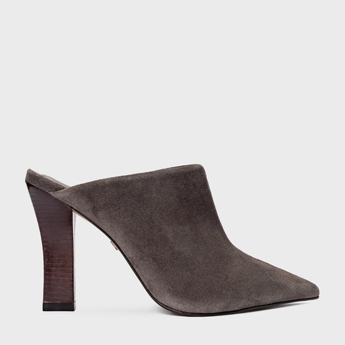 Mule Cover Salto Bloco Slim Couro Suede Cinza Grafite