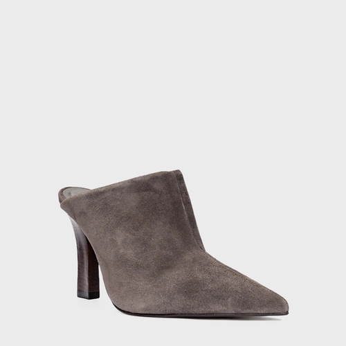 Mule Cover Salto Bloco Slim Couro Suede Cinza Grafite