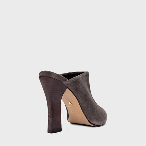 Mule Cover Salto Bloco Slim Couro Suede Cinza Grafite