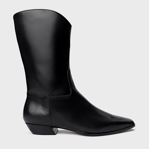 Bota Western Simple Salto Bloco Couro Preto