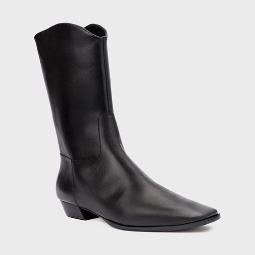 Bota Western Simple Salto Bloco Couro Preto
